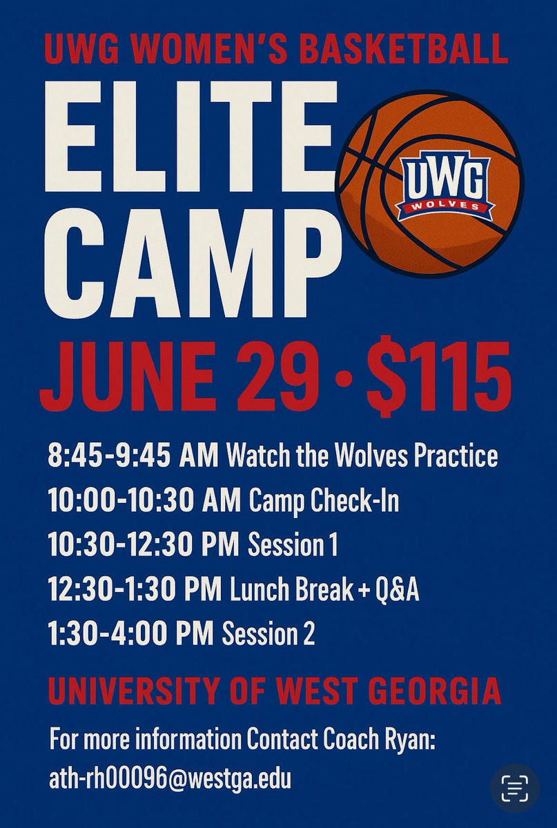 Joanna Reitz (@joannareitz) on Twitter photo 🐺 SIGN UP 🐺 Elite Camp this Sunday! 10+ college coaches on site to recruit! <a href="/UWG_WBB/">UWG Women’s Basketball</a> <a href="/UWGAthletics/">West Georgia Wolves</a> …georgiabasketballcamps.totalcamps.com/shop/EVENT 🐺 SIGN UP 🐺 Elite Camp this Sunday! 10+ college coaches on site to recruit! <a href="/UWG_WBB/">UWG Women’s Basketball</a> <a href="/UWGAthletics/">West Georgia Wolves</a> …georgiabasketballcamps.totalcamps.com/shop/EVENT