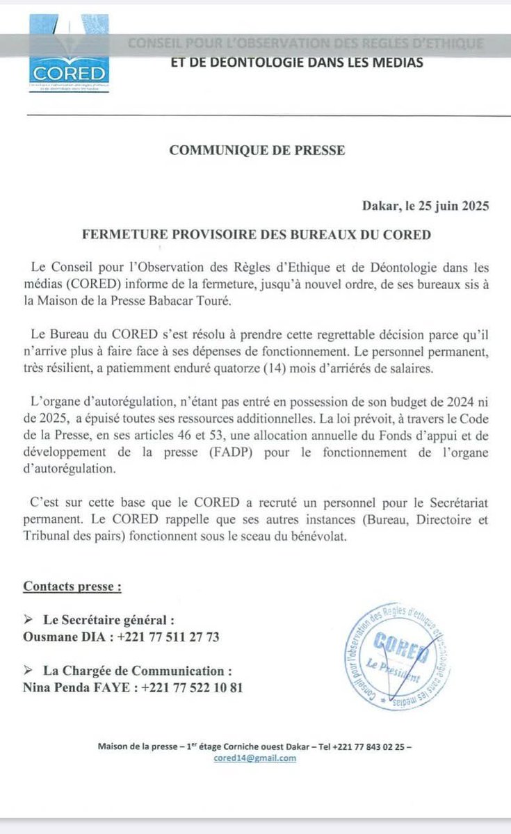 M44166Mami's tweet image. Le #cored ferme provisoirement ses portes faute de moyens.