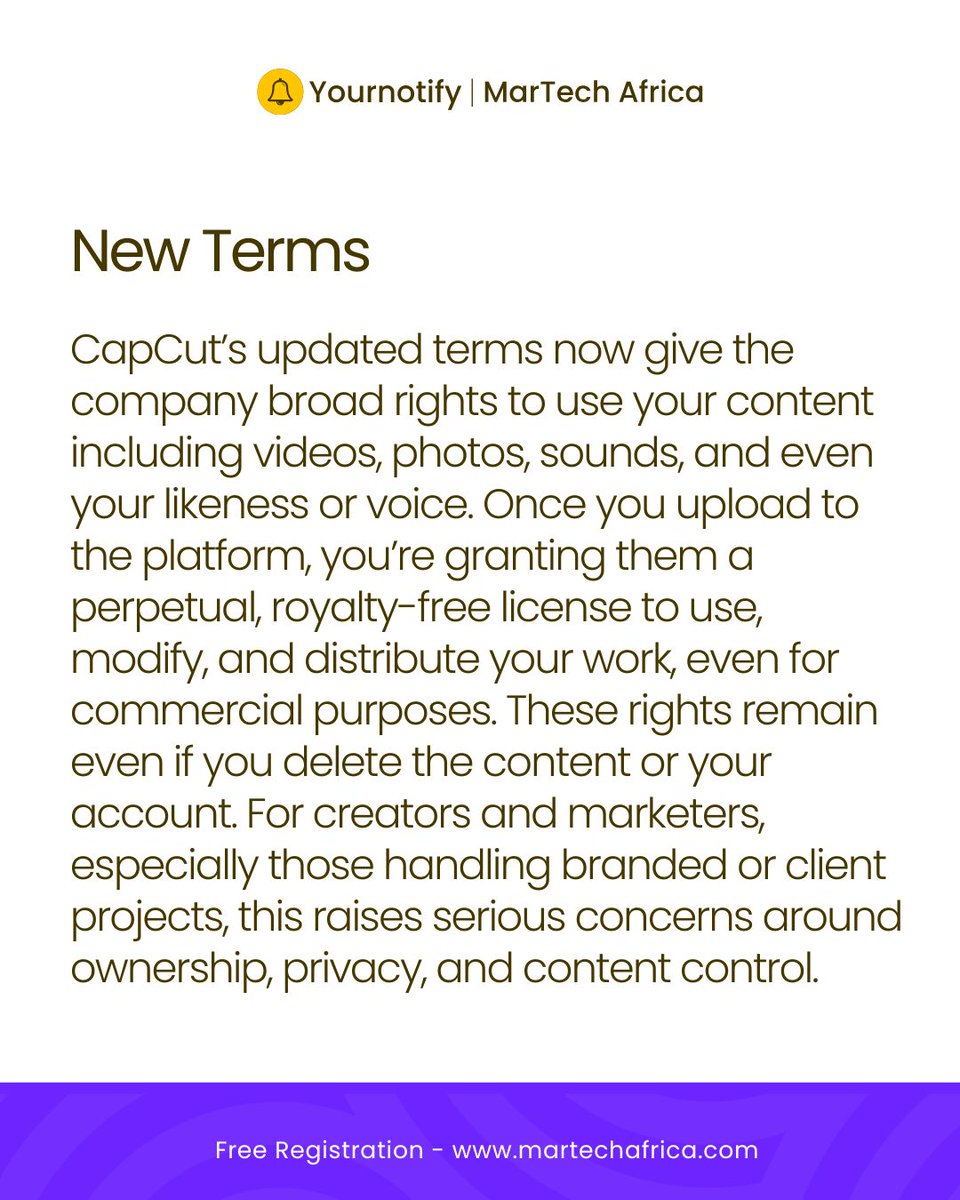 martechafrica's tweet photo. CapCut’s new policy raises issues for creators &amp; marketers in privacy, ownership, and control.
We listed free alternatives that let you edit without the fine print.
👇🏽 Tried any? Share your thoughts!
#CapCutUpdate #ContentCreators #FreeVideoEditors #DataPrivacyMatters #MarTech https://t.co/AQY4gYVxKP