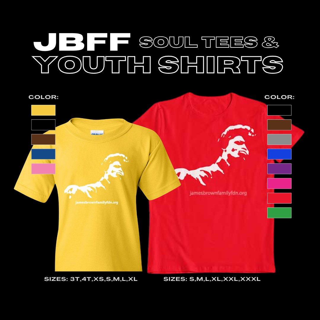 JamesBrownFF's tweet photo. Rep the Godfather of Soul in style! ๐ค๐ถ๏ธ
Pick up your JBFF Soul Tees & Youth Shirts at The Rebel Lion Den or order online:
๐ https://t.co/aMFwOv5xRD
#BlackMusicMonth #JamesBrownSwag #SoulTees #JBFFMerch #GodfatherOfSoul https://t.co/uIkxfDiQ02