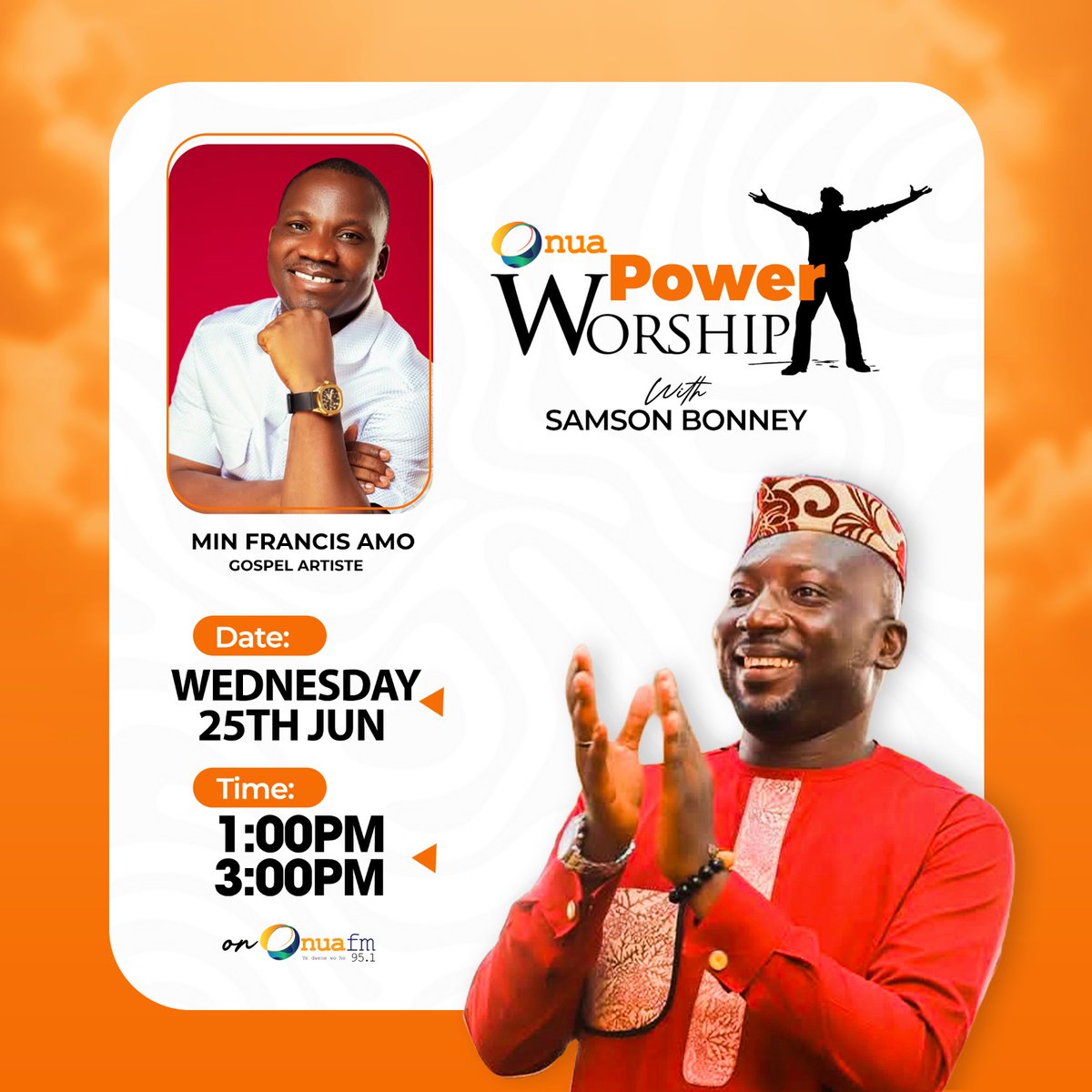 OnuaTV's tweet image. Minister Francis Amo (Gospel Artiste) is our guest this afternoon on #OnuaPowerWorship. 

Tune in from 1:00pm to 3:00pm for an uplifting moment in the Lord. 

#OnuaFM