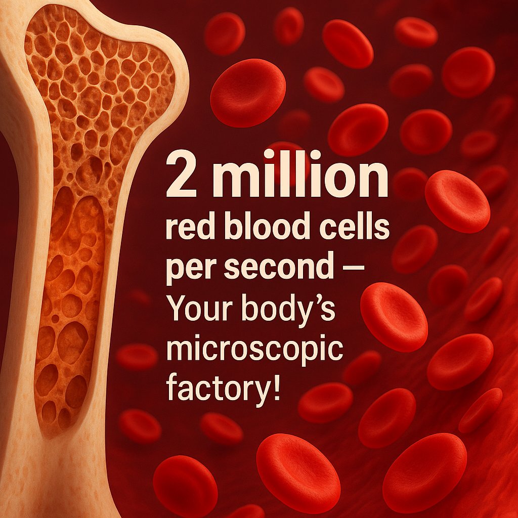 🧬 MEDICAL WONDER 🩺

Did you know?
The human body makes about 2 million red blood cells every second!

That’s like building a whole city of cells in a blink.