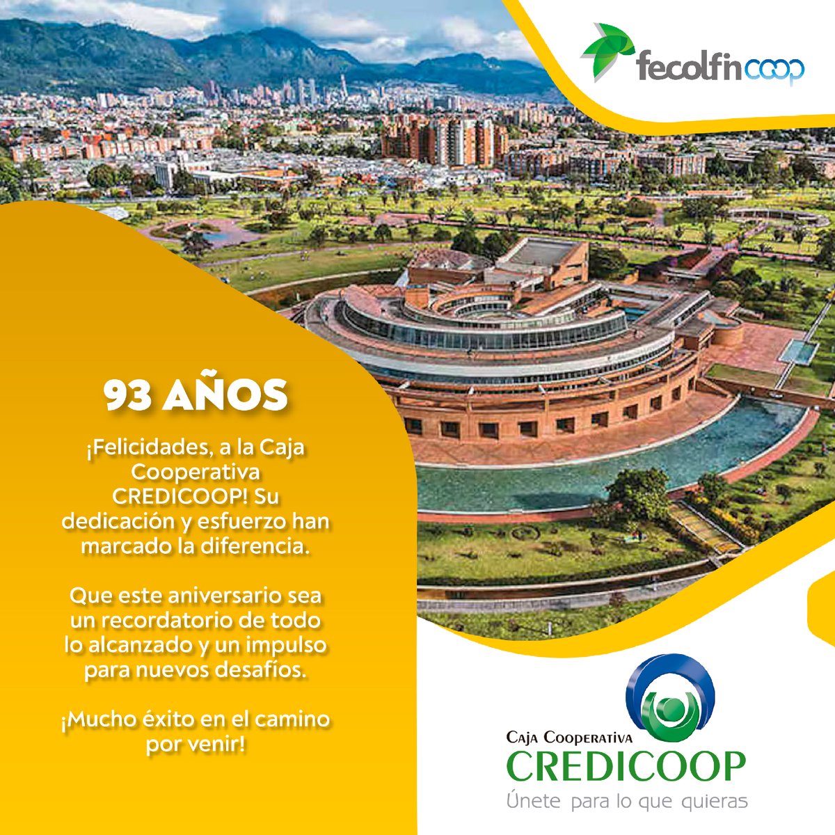 🎉 ¡Felicidades a la Cooperativa CREDICOOP por su aniversario! 🎂 Desde Fecolfin celebramos su compromiso y logros. 🚀 ¡Por muchos más años de éxito juntos! 👏🎊