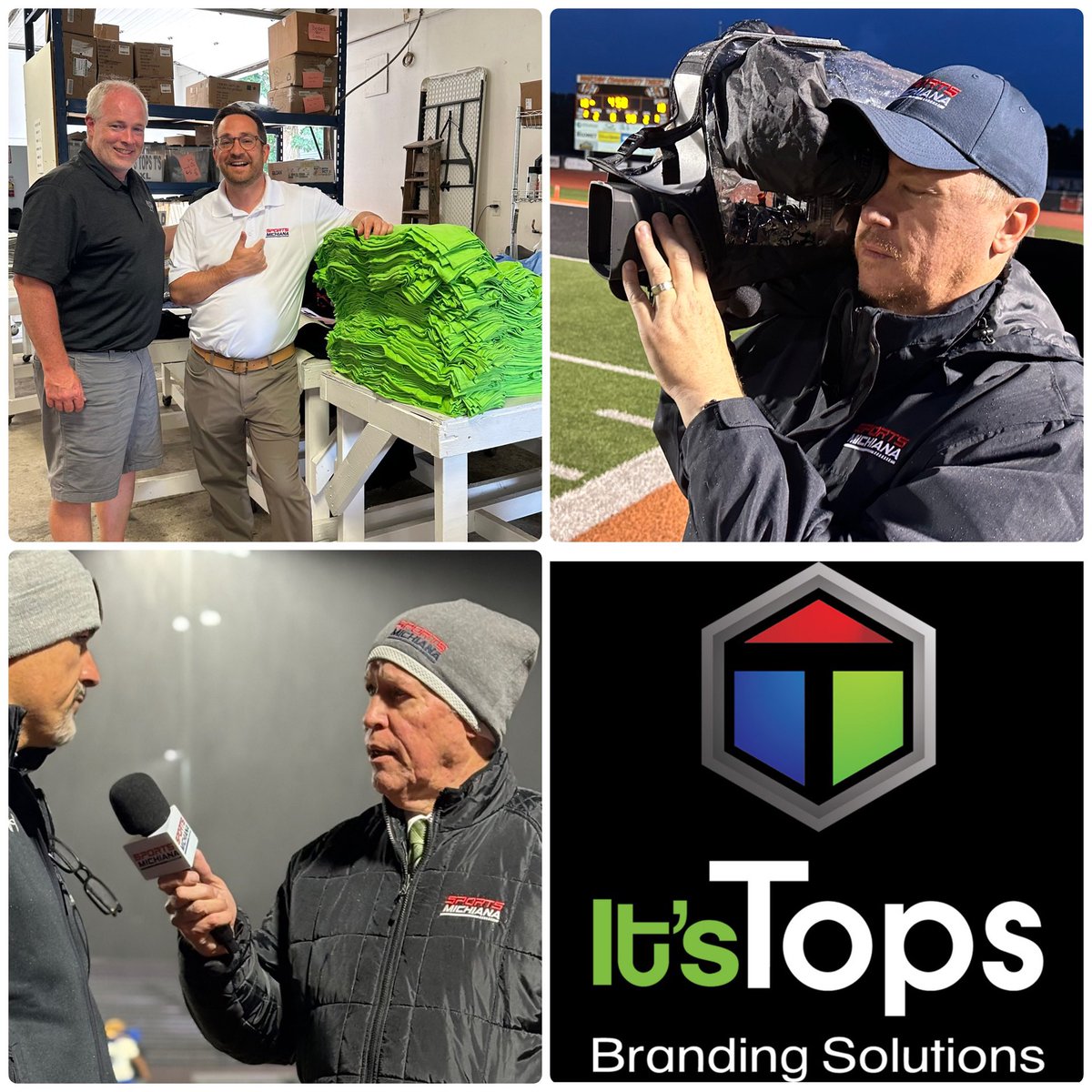 Days after Sports Michiana started, Mark Gardner from It’s Tops called to ask if we needed clothes. We sure did!

He got our entire crew fitted before our first broadcast in no time.

If you need to put your logo on it, It’s Tops can help.

Check them at itstops.net.
