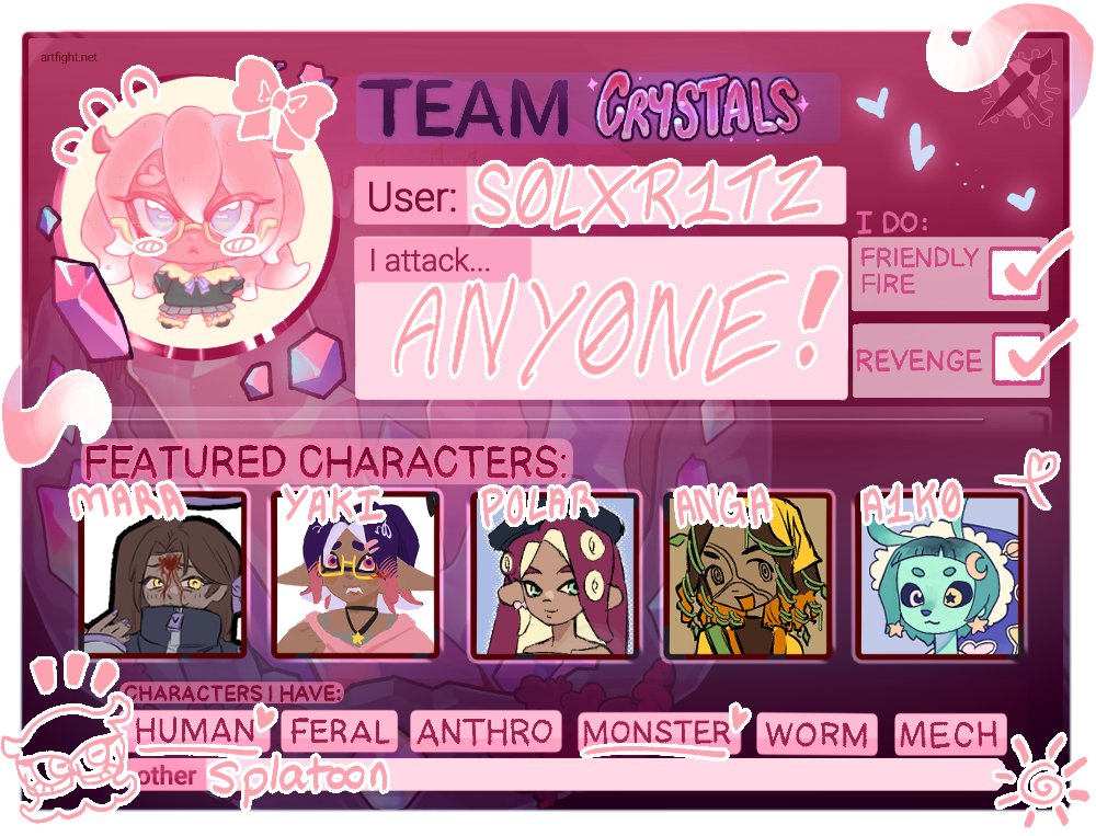 S0LXR1TZ's tweet image. hi everywan reply with your artfight :3 artfight.net/~S0LXR1TZ