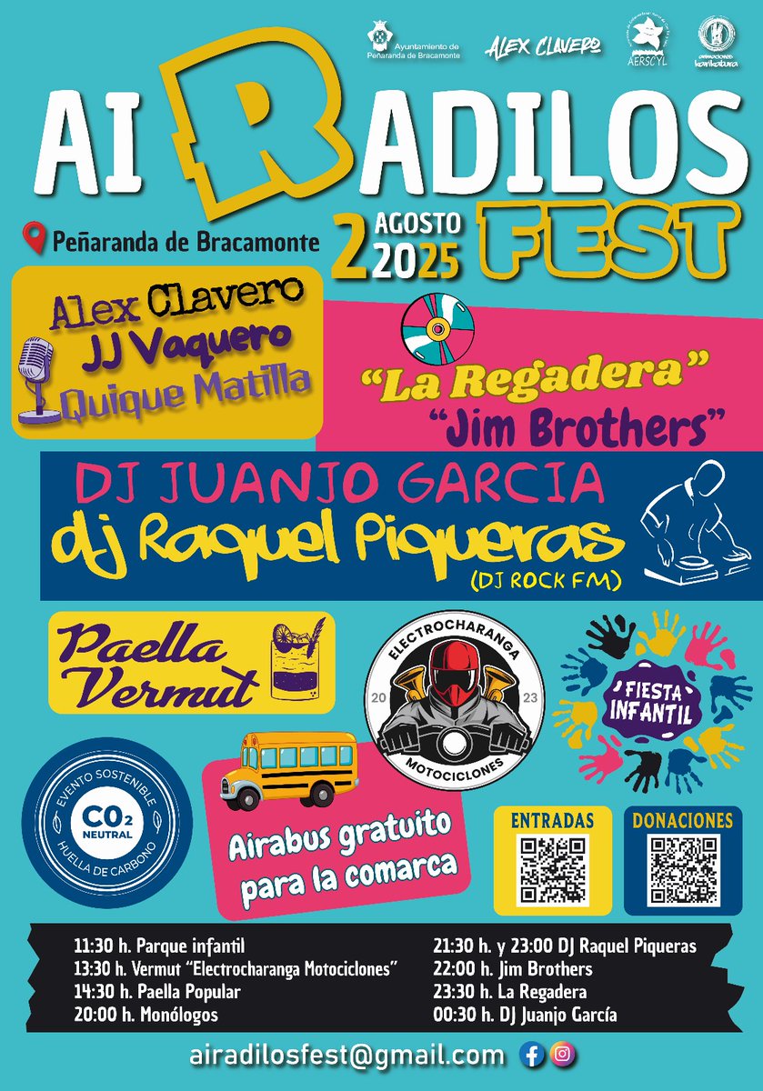 AiRadilos Fest 2025 <a href="/AERSCYL/">AERSCYL</a>
Alex Clavero &amp; <a href="/VaqueroEH/">JJ Vaquero</a> &amp; <a href="/quiquematilla/">Quique Matilla</a> &amp; <a href="/laregaderabanda/">La Regadera Oficial</a> &amp; Jim Brothers &amp; Dj Juanjo García &amp; Dj Raquel Piqueras &amp; Electrocharanga Motociclones &amp;...
Sábado 2 de Agosto en Peñaranda de Bracamonte, Salamanca ❤️
+info en: conciertosensalamanca.com