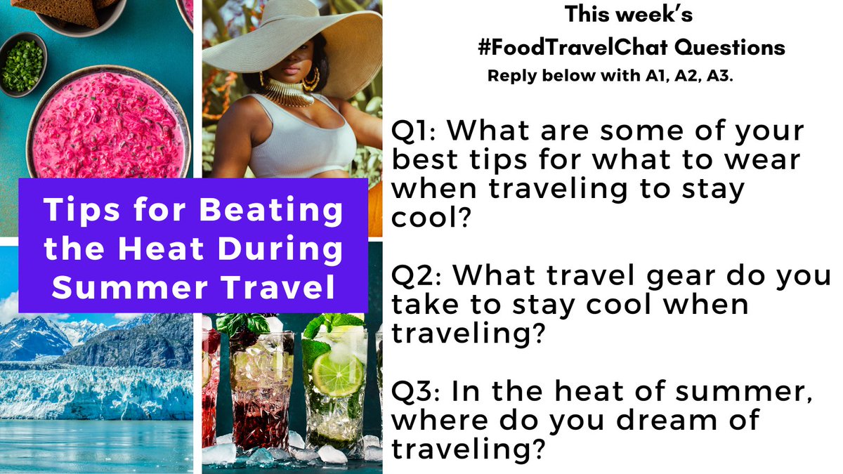 Our Tasty Travels (@ourtastytravels) on Twitter photo The summer travel season is HOT! Let’s #FoodTravelChat about ways to keep your cool.
Reply to questions w/ “Quote"+#FoodTravelChat so we see it.
Follow host <a href="/carollivestoeat/">Carol Vu</a>, @adventuringgal <a href="/ChrisPappinMCC/">Christine & Gary Pappin Dream Vacations</a>,
<a href="/ourtastytravels/">Our Tasty Travels</a>, @myvirtualvaca & @real_food_traveler The summer travel season is HOT! Let’s #FoodTravelChat about ways to keep your cool.
Reply to questions w/ “Quote"+#FoodTravelChat so we see it.
Follow host <a href="/carollivestoeat/">Carol Vu</a>, @adventuringgal <a href="/ChrisPappinMCC/">Christine & Gary Pappin Dream Vacations</a>,
<a href="/ourtastytravels/">Our Tasty Travels</a>, @myvirtualvaca & @real_food_traveler