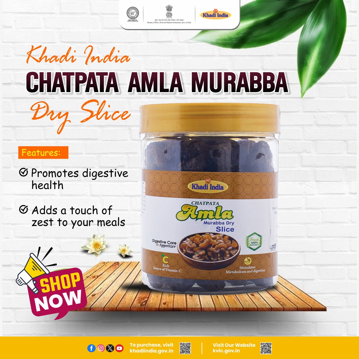 Khadi India Chatpata Amla Murabba Dry Slice is a deliciously tangy and spicy preserve made from a blend of selected fruits and spices, offering a unique flavor experience. This dry slice is rich in nutrients and antioxidants, making it a delightful way to enhance your snacking