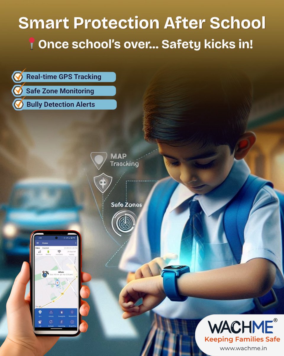 🎒✨ A new school session deserves a smarter start!
With the WachMe Kids Smartwatch, ensure your child's safety in and out of school —
🛡️ Crafted by IITians
📵 Auto flight mode during school hours
📍 Real-time GPS &amp; bully detection after school

#WachMe #BackToSchoolSafe