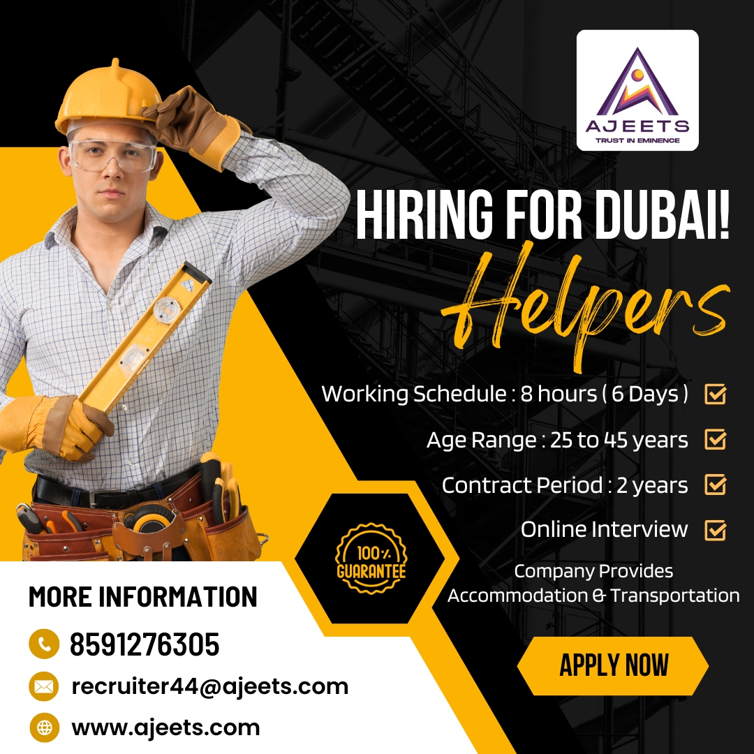 ajeetsholding's tweet image. 🚨 We're HIRING Helpers for Dubai!

✅ 8hrs/day | 6 Days
✅ Age 25–45
✅ 2-Year Contract
✅ Free Stay &amp;amp; Transport
📲 Online Interview | 100% Guarantee

Apply NOW 📩 recruiter44@ajeets.com

#DubaiJobs #HiringNow #SkilledJobs #Helpers #Ajeetsconsultancy