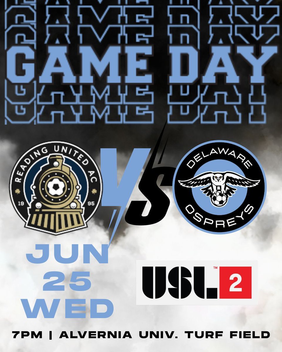 DelawareOspreys's tweet photo. 🔥 USL2 Match Day! 🗓️ 06/25 | 7PM

Reading United AC vs Delaware Ospreys
📍 Alvernia University Turf Field

Tickets: https://t.co/tYMxFEQQQV
DEFC players in jerseys = FREE online ticket!

#DEFC #USL2 #GameDay https://t.co/ejBiNJD714