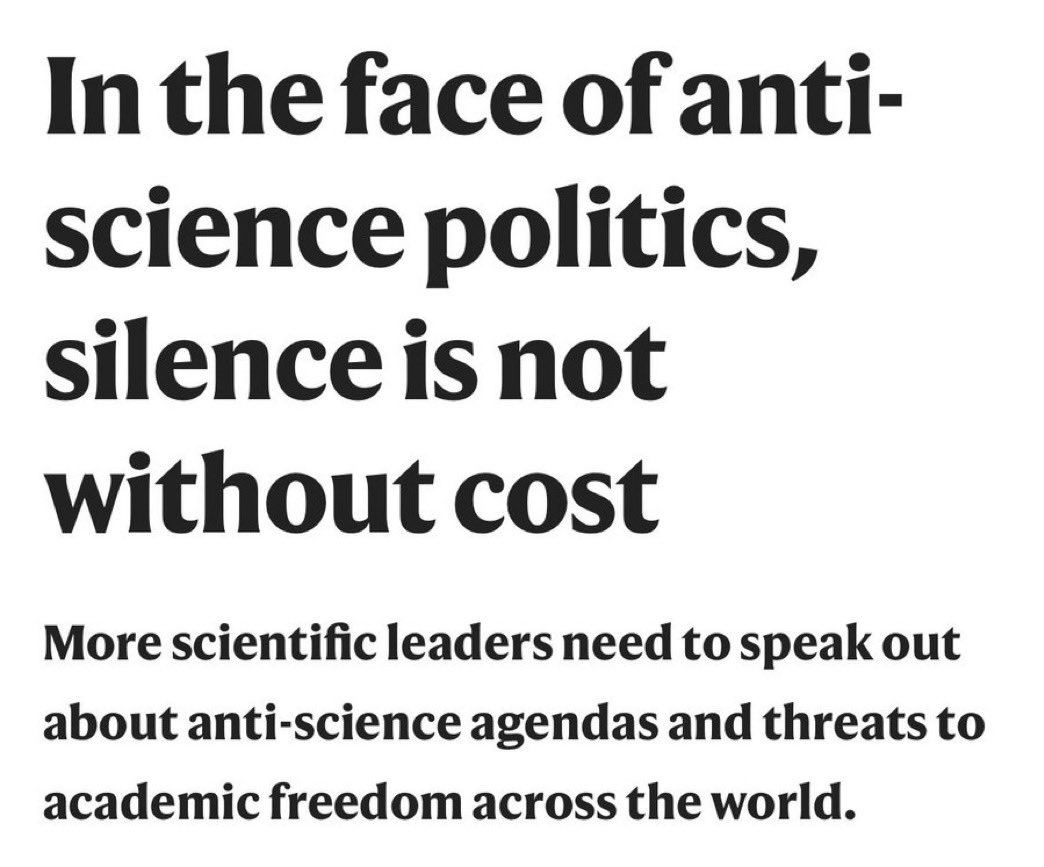Silence has a cost.

When scientists stay quiet in the face of anti-science politics, misinformation wins.

Evidence gets ignored.
Public health suffers.
Freedom erodes.

Science needs defenders - not just in labs, but in public. 

Please speak up.