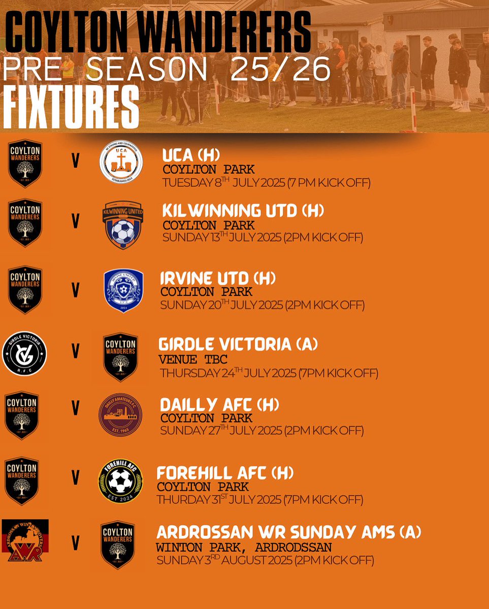 📔 DATES FOR YOUR DIARY 📔

The boys get their swimwear looked out for the first night of beach training on Tuesday 1st July before heading into a full schedule of pre season friendlies. 

⬇️ The full schedule of games can be found below.
