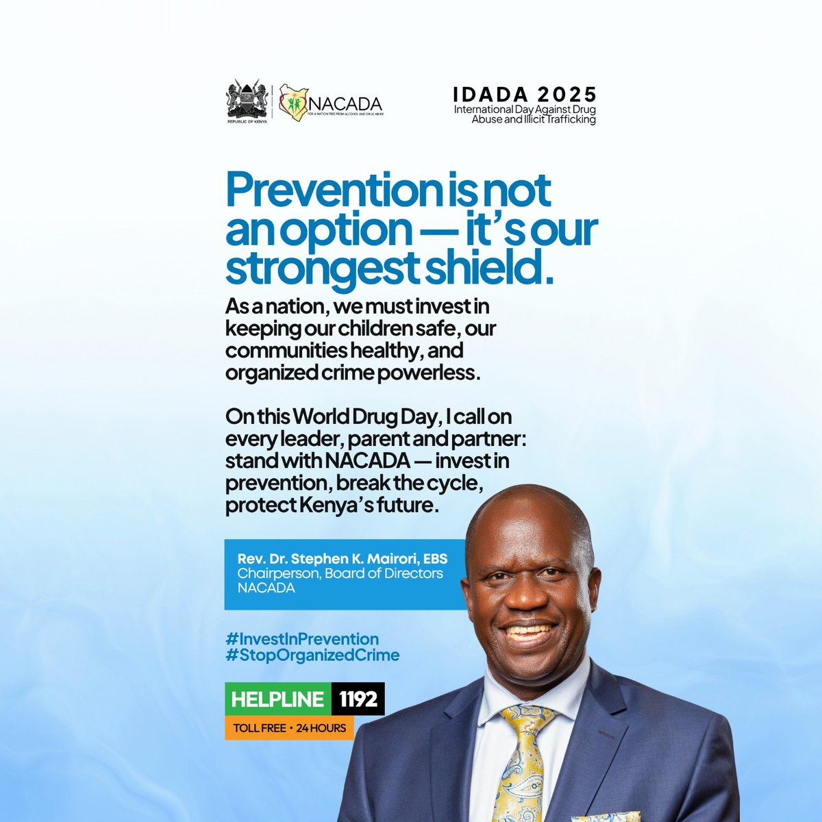 🛡️ Prevention Isn’t a Choice—It’s Our BEST Weapon! 🔥

This #WorldDrugDay, Kenya has a clear mission:
✅ SAFEGUARD our children
✅ STRENGTHEN our communities
✅ STARVE organized crime of its power

💥 To every leader, parent &amp; changemaker: The time to act is NOW. Partner with