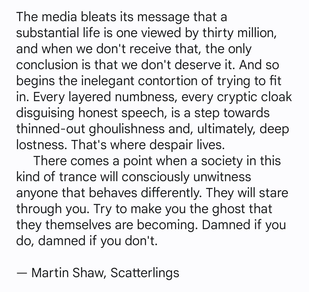 Superb passage on how attempts to fit in on social media can potentially thin us out.