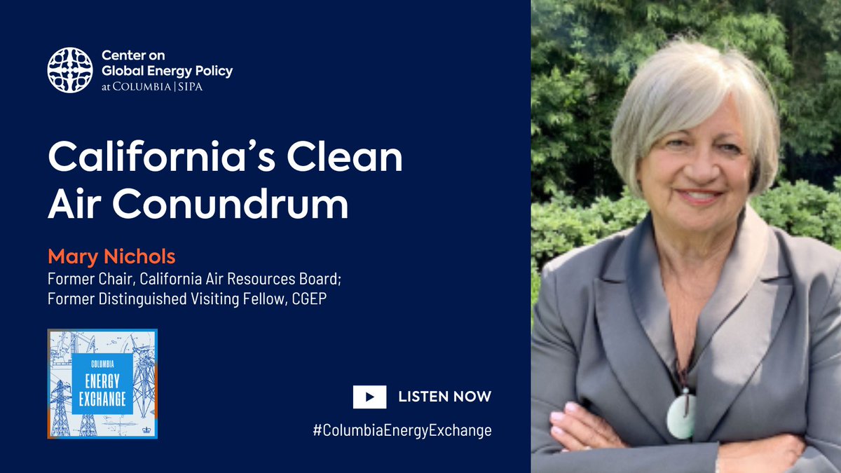 🎧 #ColumbiaEnergyExchange, <a href="/bill_loveless/">Bill Loveless</a> speaks with <a href="/MaryNicholsCA/">Mary Nichols</a> about California’s role in clean air policy, the impact of losing its vehicle emission waivers, how the auto industry is reacting, and what it means for climate action in the US. energypolicy.columbia.edu/californias-cl…