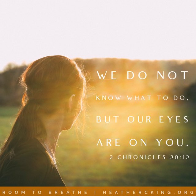 RLTW0604's tweet photo. “We do not know what to do, but our eyes are on you.” — 2 Chronicles 20:12
•
Another great morning from the OATH desk, y’all. As the work week grinds along, I can’t help but think that some folks could be feeling overwhelmed. Last week of the month, last week of the quarter, goals to be met, bosses that will be watching, reports that will tell the tale. Others might have a looming medical appointment this week, one that has been pushed to the right for far too long. It’s now time to be brave and be bold as the future is unfolded amidst the charts and test results. Still even, there might be a person or two out there fighting the good fight of ministry calling. Battling hard to follow God’s guidance of loving others more than yourself isn’t always easy. Often times, the support isn’t there, the fundraising isn’t there, the resources needed to continue isn’t there, but the need…..the need is always there. Know what else is always there? God. 

Courage comes in many different forms, but one of the greatest forms of courage is pushing forward when you’re not fully certain of the outcome. We put plans in place, we put people and resources in place, but in the end, all we can ever do is have faith that God will bless the situation in which we’re currently dwelling. Expectations and apprehensions will both come in waves, but at the end of the day, when we’ve done our best planning and placing and preparation, we are left with one outcome that always works out for the best : turn from fear and turn to God. Face up. Eyes up. Faith up. It worked for King Jehoshaphat, the King of Judah. When armies from three nations had surrounded Jerusalem, instead of focusing on those armies, he chose to focus on his God. As they marched into battle, King Jehoshaphat appointed singers to sing the praises of the Lord. Face up. Eyes up. Faith up. In doing so, the Lord blessed them, they defeated their enemies, and it took King Jehoshaphat and his army three solid days to collect the equipment and clothing and other articles that the enemy had left after the battle. Face up. Eyes up. Faith up. 

Today, prepare yourselves for a blessing. Challenges will come. Issues will arise. Remember : Face up. Eyes up. Faith up.

Have a great day, y’all. Love yourself and love each other. Thank the Lord for His love for us. Thank Him for His forgiveness. Thank Him for His grace. And don’t forget to thank Him for allowing us to see another of His beautiful days!!

With love and grace, 

Gary Bartels 
Founder, Executive Director and the first disciple of OATH
•
Lord, I give it all to You. All of my doubts. All of my fears. All of my anxiety. Face up. Eyes up. Faith up. In every facet of my life, I know You’re in total control. Not me, Lord. You. You and only You. Help me to always see and understand embrace that fact. In the name of Jesus Christ I pray. Amen.
•
#oathdevotional