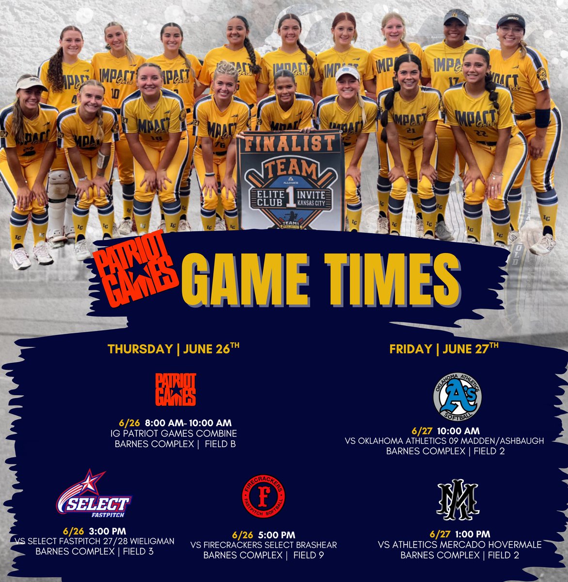Next up…Patriot Games! Here is our schedule for the week!  We are ready to represent, compete and play in front of some coaches!! #igjazz16u #betheimpact #trustOURprocess #goldblooded