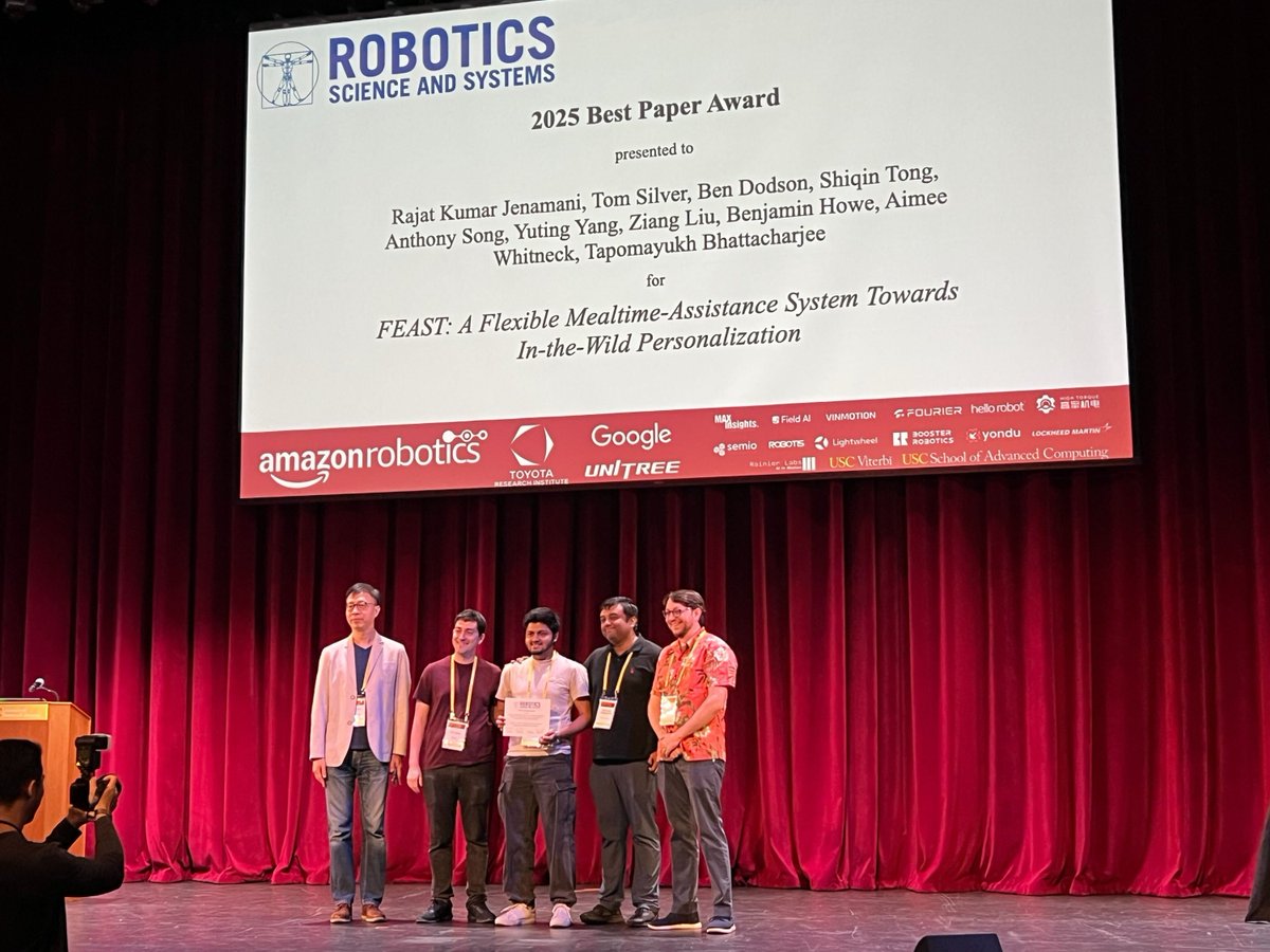 Tapomayukh "Tapo" Bhattacharjee (@tapobhat) on Twitter photo And we won the #RSS 2025 Best Paper Award! Congrats <a href="/rkjenamani/">Rajat Kumar Jenamani</a> and the entire <a href="/EmpriseLab/">EmPRISE Lab</a> team <a href="/CornellCIS/">Cornell Bowers Computing and Information Science</a> 🎉🎉 And we won the #RSS 2025 Best Paper Award! Congrats <a href="/rkjenamani/">Rajat Kumar Jenamani</a> and the entire <a href="/EmpriseLab/">EmPRISE Lab</a> team <a href="/CornellCIS/">Cornell Bowers Computing and Information Science</a> 🎉🎉