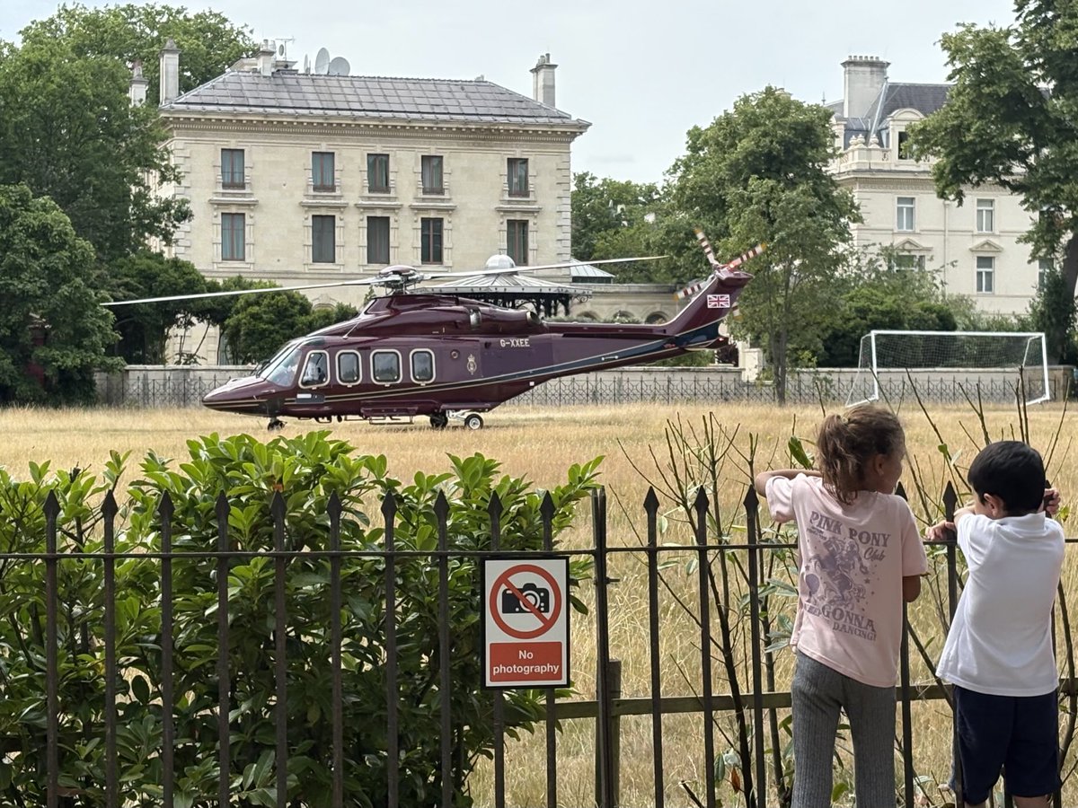 Kate and William’s helicopter outside Kensington Palace. We missed them! Yes, I know it says “no photography,” but I’m a journalist, dammit!