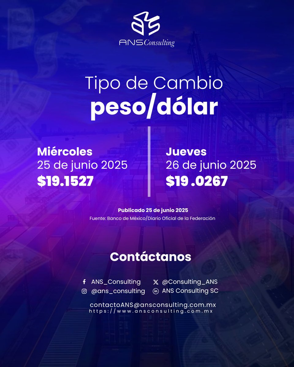 📊 Hoy el dato que necesitas: Tipo de cambio al día.

Ideal para decisiones en #ComercioExterior, #Finanzas y #EstrategiaFiscal.