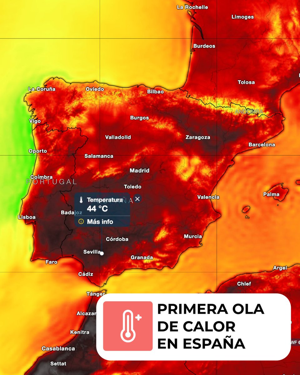 MeteoredES's tweet image. 🔴 Última hora: AEMET acaba de lanzar aviso especial por la 1ª ola de calor del verano en España.

🌡️ A partir del sábado 28 viviremos un episodio de temperaturas anormalmente altas.

✍️ Sergio Escama. f.mtr.cool/zygoqvnyjx