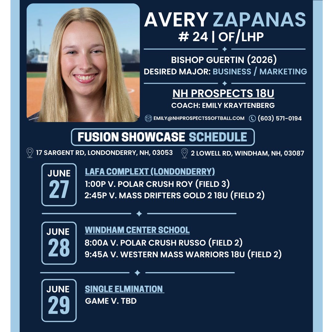 AveryZap2026's tweet image. Here is my schedule for this weekend for @NhpSoftball at the Fusion Showcase 🥎

Looking forward to a great weekend! Hope to see you there! 

@KraytenbergE @Coach_E_Miller @CoachMaddie_SB @CoachJenna_SB @dani_bishop14 @ECSaintsSB @SuffolkSoftball @emersonsoftball @RPI_Softball