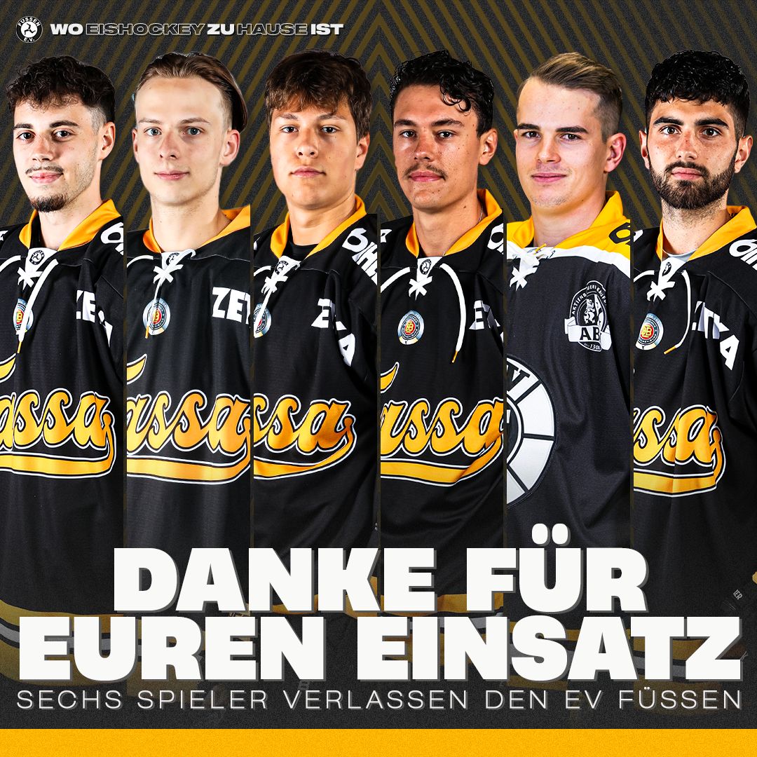 ev_fuessen's tweet image. Sechs Spieler verlassen den #EVFüssen: Kaiser, Baader, Besl, Kryvorutskyy, Schuster &amp;amp; Moor. Gründe: Verletzungen, Beruf, Neuausrichtung. Danke für euren Einsatz.
Mehr Infos &amp;amp; Stimmen auf 👉 evfuessen.de
#Kaderupdate #SchwarzGelb