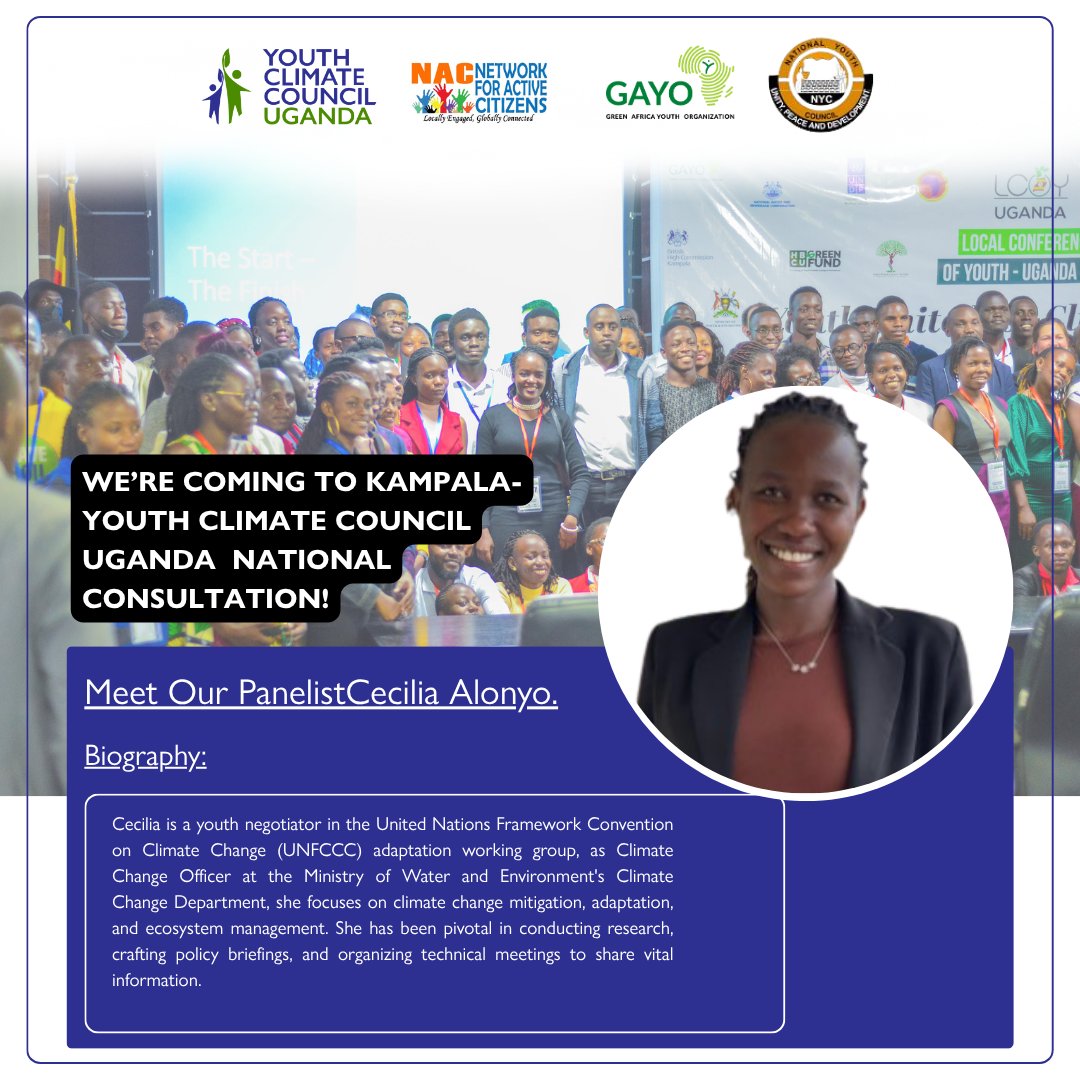 We’re excited to unveil our panelist, <a href="/CeciliaOringa/">Cecilia Alonyo</a>, ahead of the <a href="/YCCUganda/">Youth Climate Council Uganda</a> National Consultation!

This year’s consultation focuses on #youth-led policy research, accountability, and strengthening Uganda’s #NDCS

#YCCConsultation2025 #FromPlayToPolicy