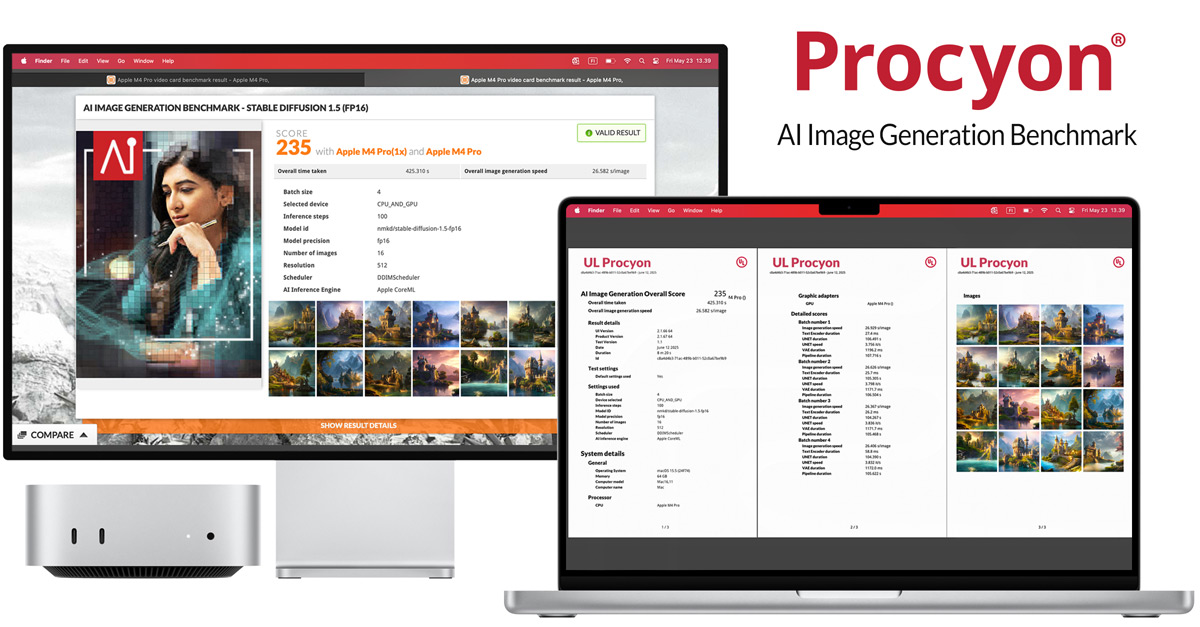 UL_Benchmarks's tweet image. With the latest update to the Procyon AI Image Generation Benchmark, you can now benchmark Apple Mac Image Generation performance using Core ML! 

Read more at: s.ul.com/43YczmM