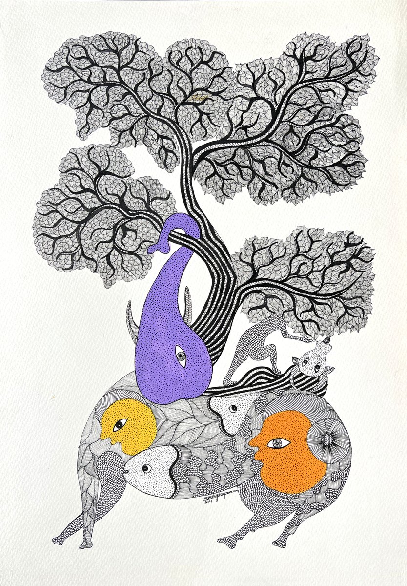 A vibrant tale told in dots and lines!
Explore the captivating world of Gond Art by Man Singh Durga Bai Vyam.
#traditionalart #tribalart #folkart #BuyNow #buyintoart

<a href="/googlearts/">Google Arts&Culture</a> <a href="/TribalAffairsIn/">Ministry of Tribal Affairs, Govt. of India</a> <a href="/ndtv/">NDTV</a> 

Check this out: bit.ly/3ZJwX8H