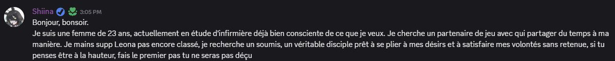 Bon, j'ai dû aller sur le discord LoLFR pour m'inscrire à un tournois ARAM, je vais dans un channel random par curiosité, "présentation", je voulais que vous soyez témoins de ce que j'ai lu, je ne peux pas le garder rien que pour moi il fallait que ça sorte (latest message).