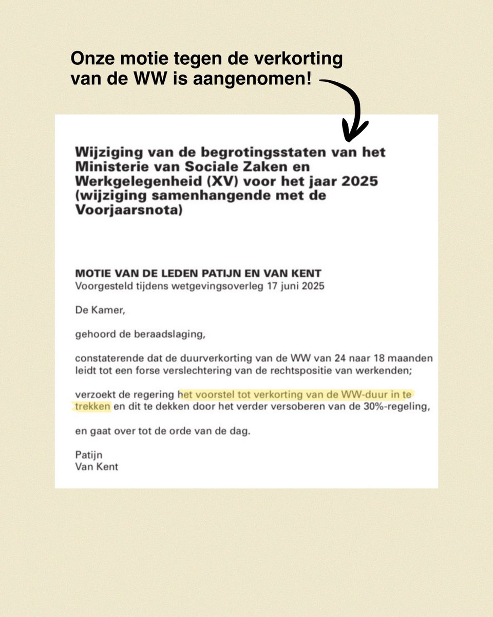 MPatijn's tweet image. Onze motie om de verkorting van de WW te stoppen is aangenomen! De WW blijft gewoon twee jaar.

We hebben het asociale, rechtse afbraakbeleid van dit kabinet tot stoppen gebracht. Tijd dat Nederland weer vooruit gaat. Dit is een belangrijke stap om dat voor elkaar te krijgen.