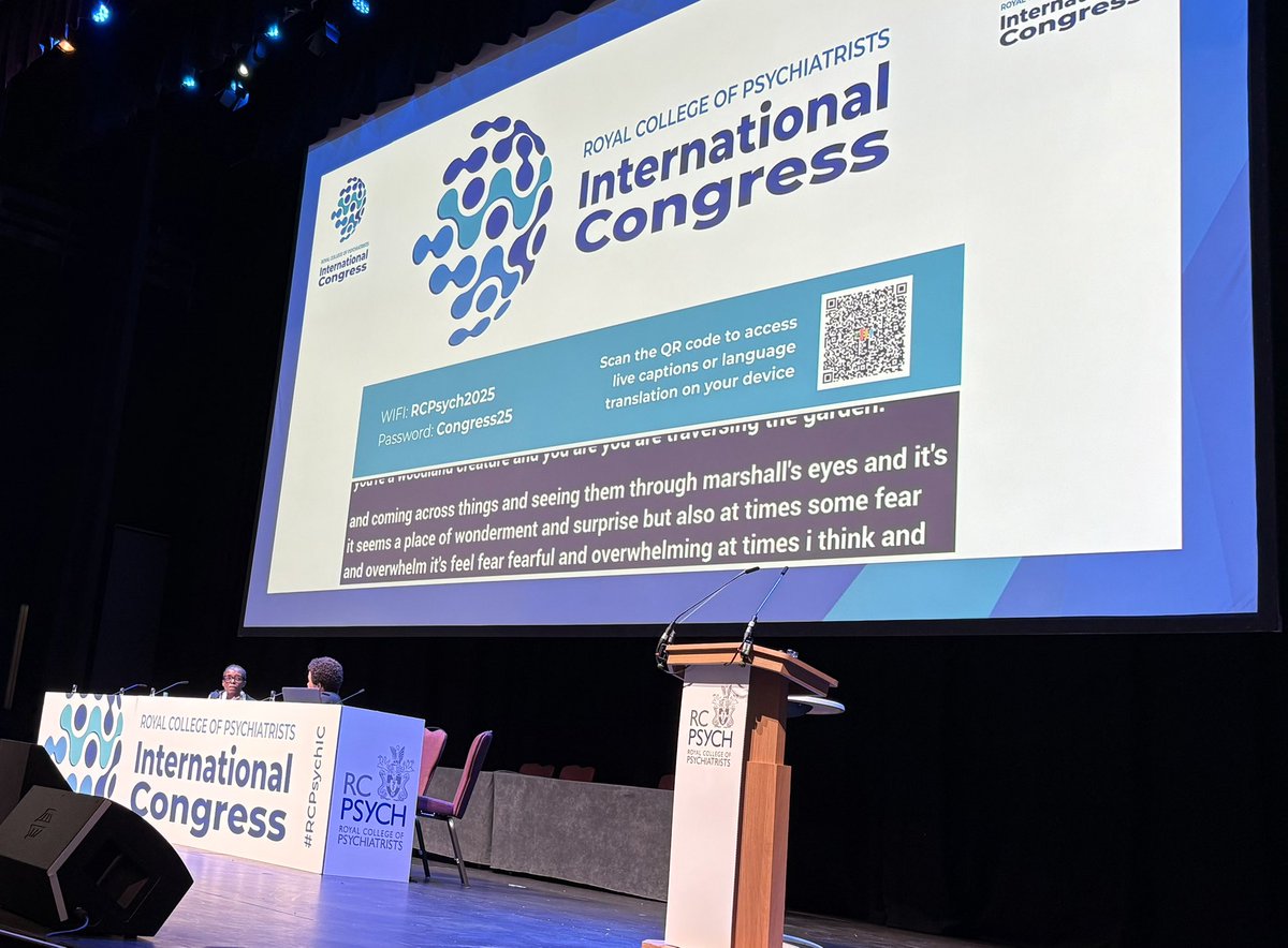 rcpsych's tweet photo. We’re delighted to welcome to the #RCPsychIC stage now author and psychotherapist Dr Marchelle Farrell @afroliage who is in conversation with @DrLadeSmith - the subject is ‘Landscapes of change: reimagining inner and outer worlds’. https://t.co/SPPQf1x1Fk