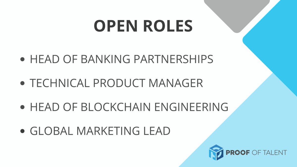 Current Open Roles!

𝟭. Head of Banking Partnerships
Banking solution for stablecoin adoption
Location: Remote US

𝟮. Technical Product Manager
Global Blockchain working on financial institutions. Clearing over over $400B in 2025
Experience with ZK proofs
Location: Remote

3.