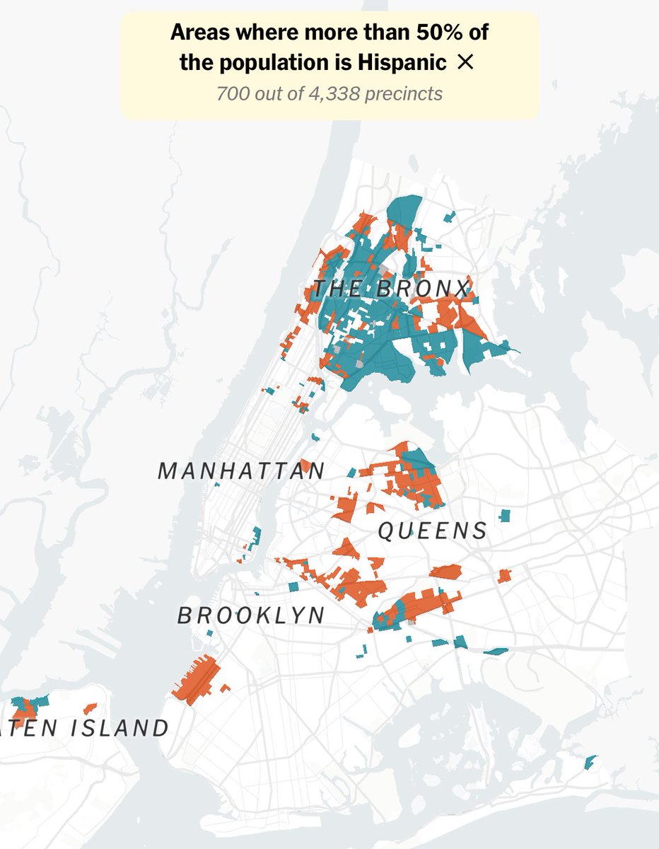 Yes, he carried majority-Hispanic precincts by 6, but a few things to keep in mind:

📍 Just 16% of all precincts
🇵🇷 Puerto Ricans are the largest
🗽 All are U.S. citizens at birth

You can’t infer “the Latino vote” from this—many Hispanics don’t live in those areas.