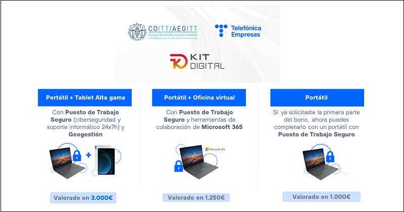 COITT - telecos.zone (@coitt_aegitt) on Twitter photo 🚀 ¡Aprovecha el Kit Digital con COITT/AEGITT!
Gracias al convenio con <a href="/Telefonica/">Telefónica</a> Empresas, los colegiados pueden beneficiarse de hasta 3.000 € para digitalizar su negocio.
Infórmate: telecos.zone/index.php/actu…
#COITT #SomosTelecos 🚀 ¡Aprovecha el Kit Digital con COITT/AEGITT!
Gracias al convenio con <a href="/Telefonica/">Telefónica</a> Empresas, los colegiados pueden beneficiarse de hasta 3.000 € para digitalizar su negocio.
Infórmate: telecos.zone/index.php/actu…
#COITT #SomosTelecos