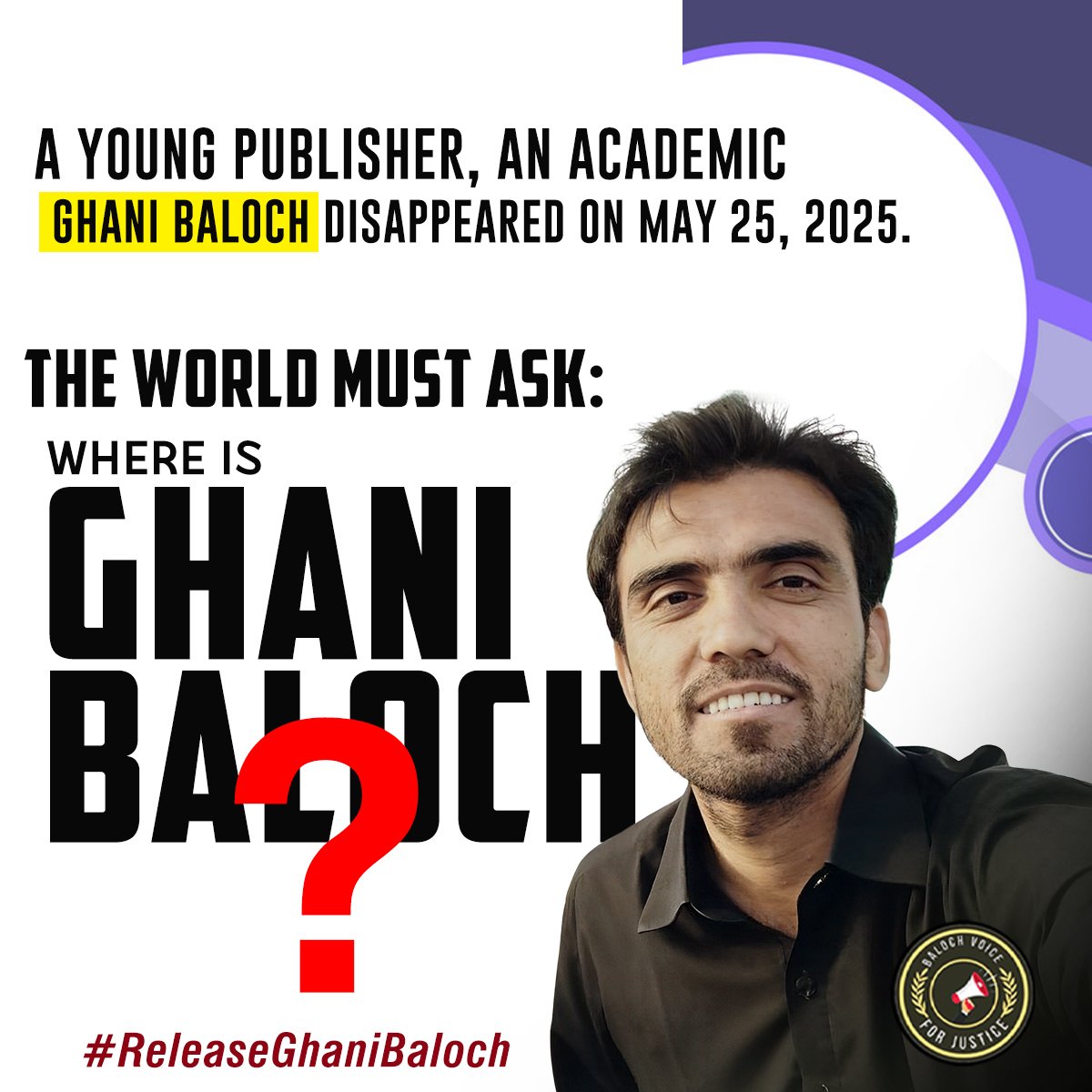 Baloch Voice For Justice (@balochv4justice) on Twitter photo Baloch Voice for Justice appeals to all human rights defenders and organizations to raise their voices for the immediate release of Ghani Baloch, a committed activist and CC member of the <a href="/NationalDParty/">National Democratic Party</a>.
Join NDP tonight in the XCampaign & use the hashtag: #ReleaseGhaniBaloch Baloch Voice for Justice appeals to all human rights defenders and organizations to raise their voices for the immediate release of Ghani Baloch, a committed activist and CC member of the <a href="/NationalDParty/">National Democratic Party</a>.
Join NDP tonight in the XCampaign & use the hashtag: #ReleaseGhaniBaloch