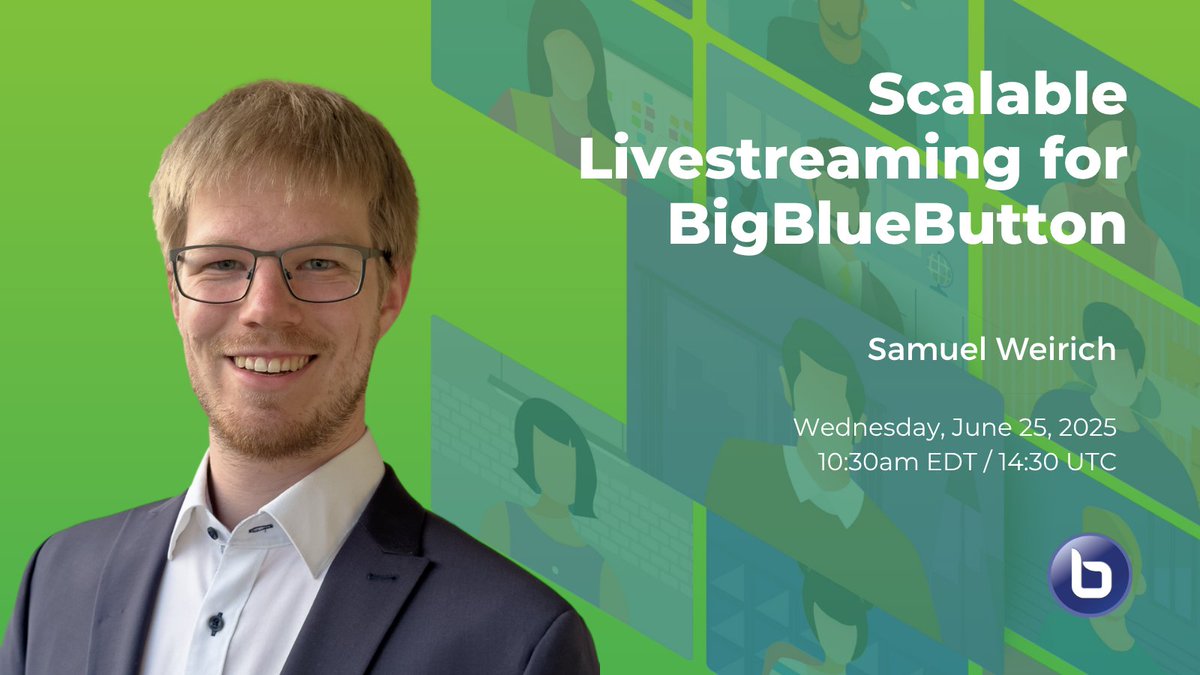 📡 From small classrooms to massive broadcasts. Samuel Weirich shares how scalable livestreaming is redefining what’s possible in #BigBlueButton. ⏰ Live in 1 hour — enroll now: ow.ly/kbVo50Wf2FI 

#OpenSource #EdTech