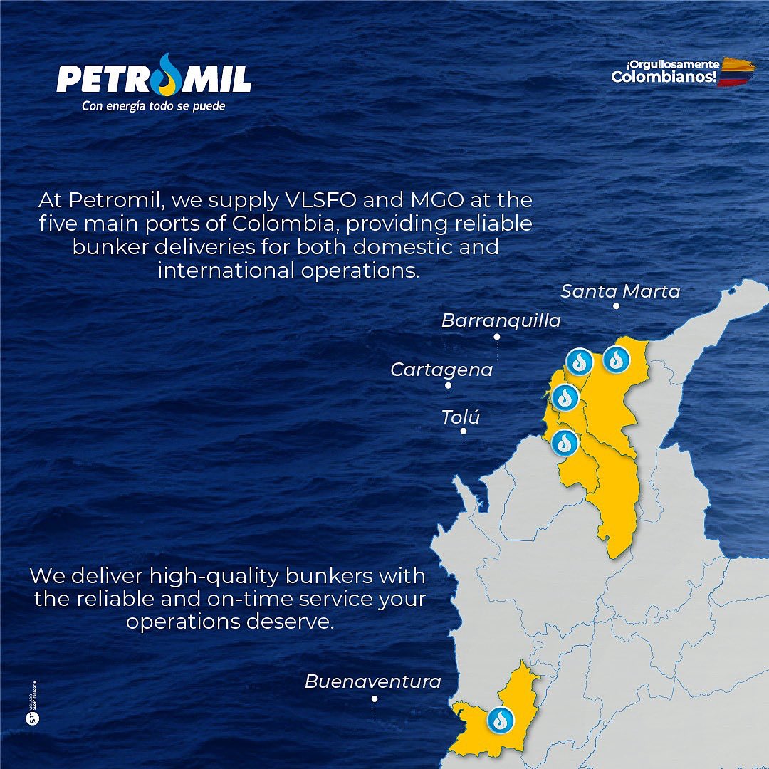 ⚡️Contact us to learn more about how we can support your fuel requirements. We deliver trust. Fueled by quality, driven by service.

👩🏻‍💻Marisol Mazo 
📲300 8091600
📧Bunkers@petromil.com

#Petromil #bunker #VLSFO #MGO #Colombia #bunkering #Cartagena #shipping