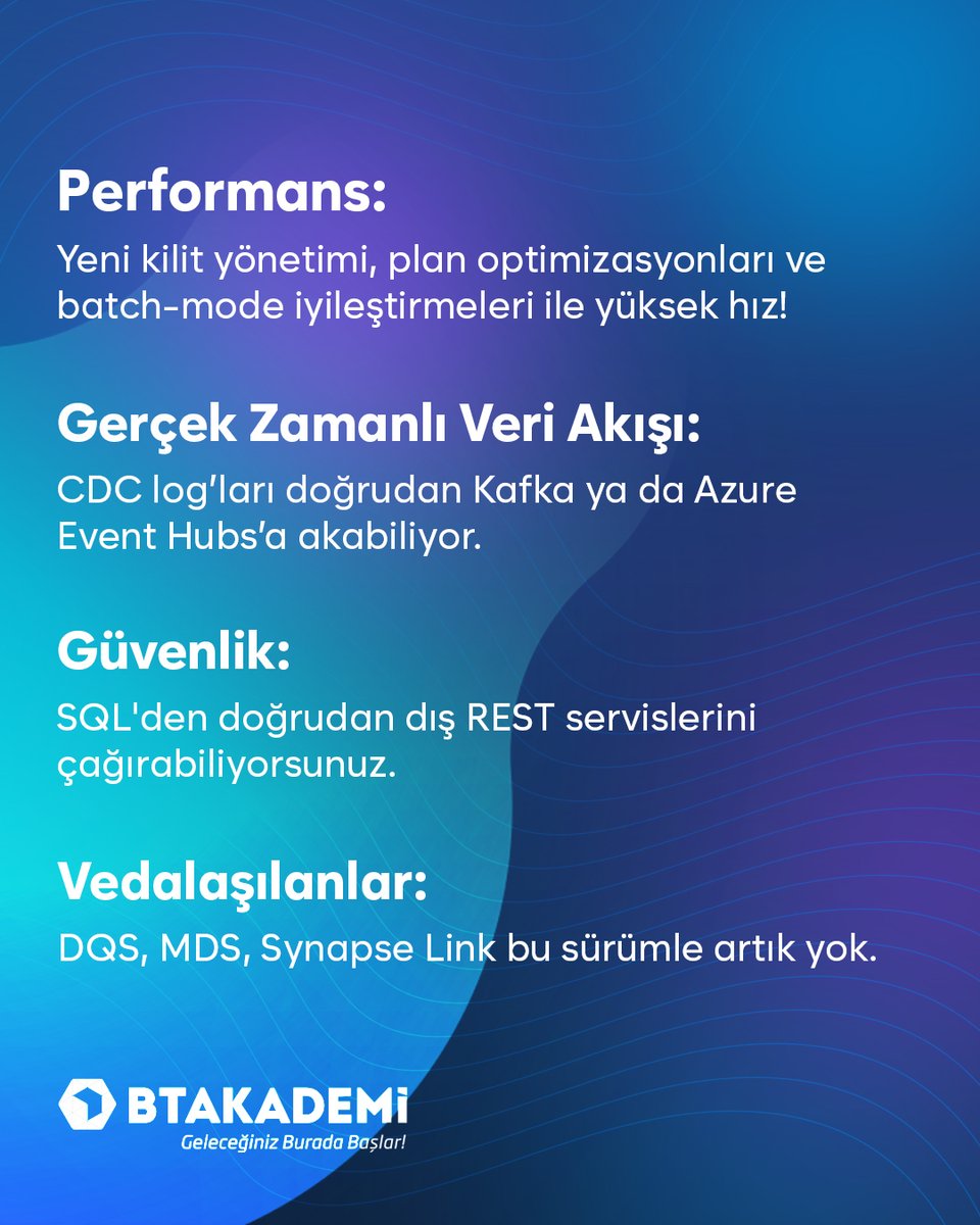 BT_AkademiTR's tweet image. SQL Server 2025 Yayında!
Veritabanından çok daha fazlası artık parmaklarınızın ucunda!
Yapay zeka destekli, REST API uyumlu, vektör arama yetenekli yepyeni bir dönem başlıyor.
📌 SQL Server artık yalnızca bir veritabanı değil, bir yapay zeka platformu!
#SQLServer2025
