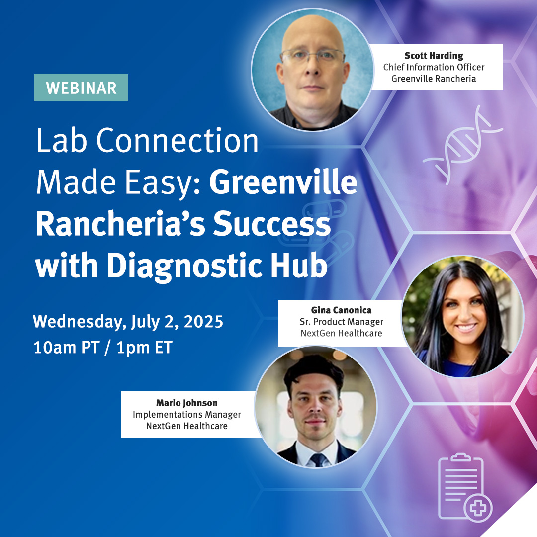 Join us as Greenville Rancheria shares how they used the NextGen® Share Diagnostic Hub to move from manual data entry and disconnected systems to streamlined lab integration and improved reporting accuracy—with no cost to the organization.

Register: ng.nextgen.com/diagnostic-hub…