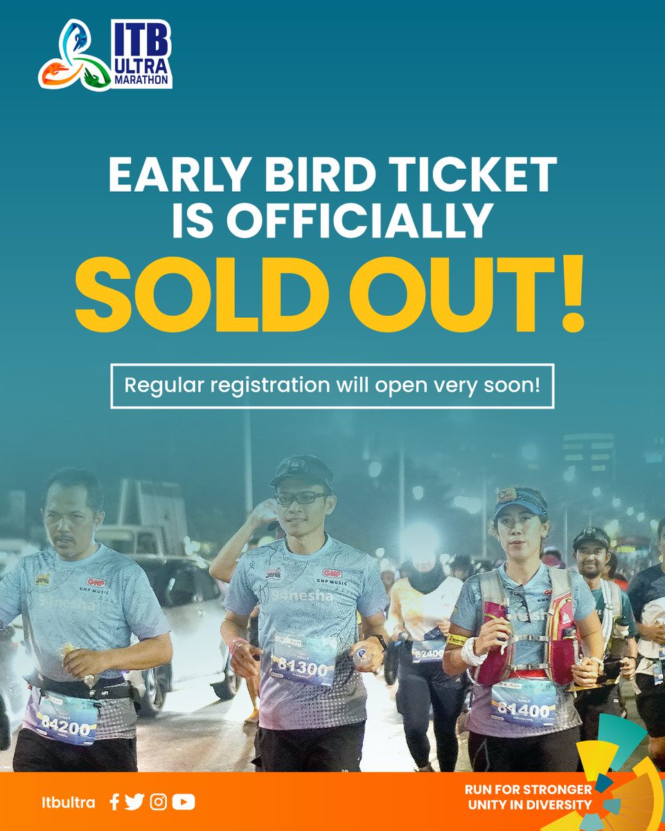 Tiket early bird resmi SOLD OUT! 

Selamat untuk yang sudah mengamankan kepesertaannya di ITB Ultra Marathon 2025.

Belum sempat mendaftar? Jangan khawatir, pendaftaran reguler segera dibuka!