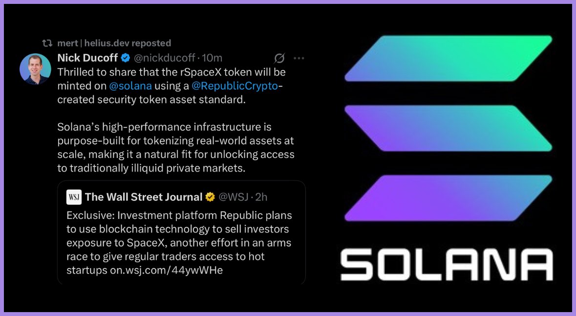 CryptoCurb's tweet image. 🚨  JUST IN:   @SpaceX INVESTMENT TOKEN TO BE LAUNCHED ON @SOLANA

SOLANA IS THE DECENTRALIZED NASDAQ

#SOLANA ⚡️