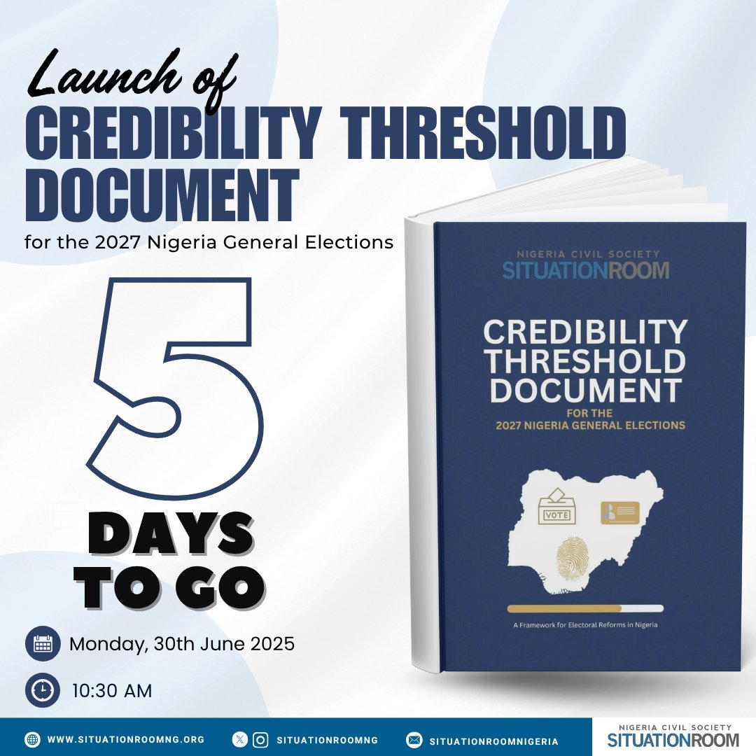 The Credibility Threshold Document offers predetermined framework for objective assessment of elections, a tool for mitigating risks to the credibility of elections, and a guide for effective engagement with election stakeholders.

5 Days to the launch of the Credibility