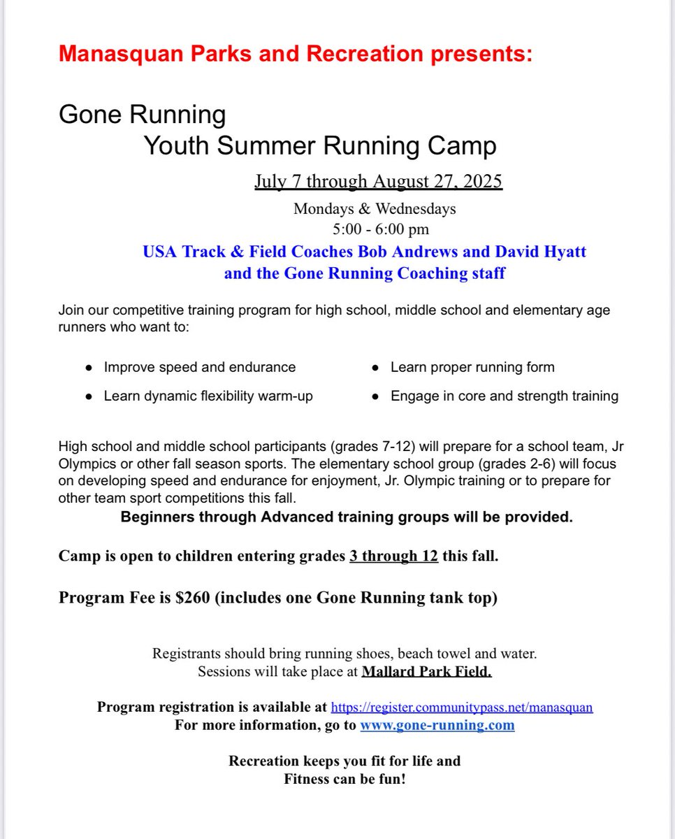 squanxcandtrack's tweet photo. Gone Running Manasquan is the place to be this summer! Casual or competetive athletes are all welcome to get fit, have fun, and learn race strategy and pace! https://t.co/cw5ZvPgj2s
