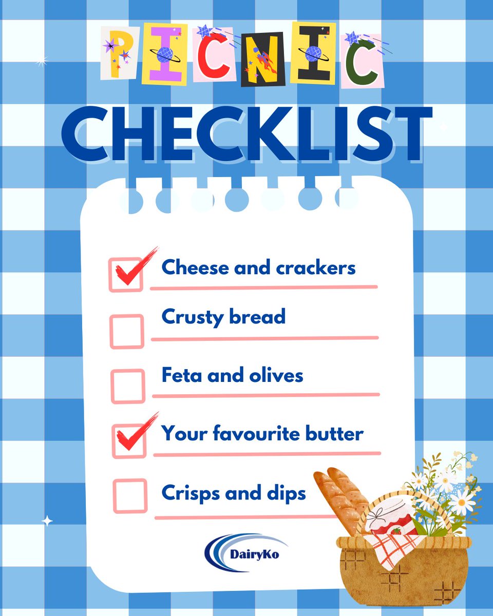 TheDairyKo's tweet photo. ☀️ The sun’s out and picnic season is officially ON!

Whether you’re headed to the park, beach, or your own back garden, we’ve got your picnic prep sorted 🧺

#PicnicSeason #DairyKo #SummerSnacking #PicnicChecklist #PicnicEssentials https://t.co/AT359VwvYu