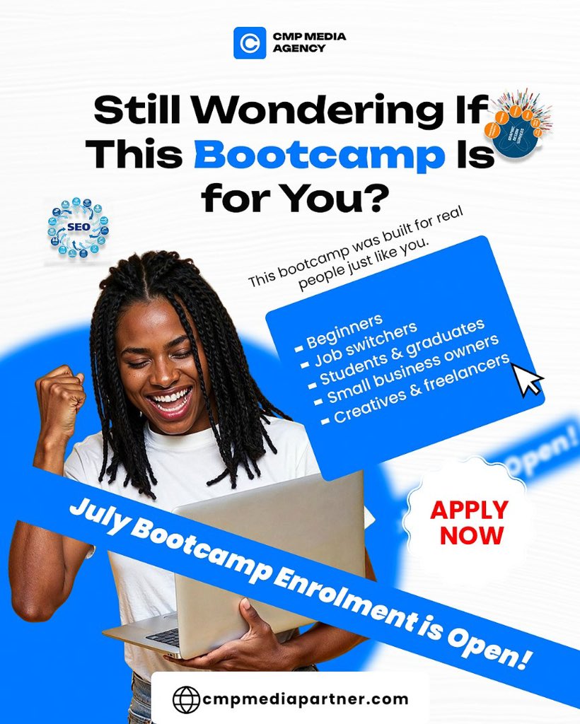 cmpmediapartner's tweet photo. Still thinking about joining CMP Bootcamp?
It’s for:
✅ Beginners
✅ Job switchers
✅ Students & creatives
✅ Small business owners
You don’t need to be techy — just ready to grow.
🚀 Join today: https://t.co/Z8ay4J6PaY
#cmpbootcamp #careerpathway #learntech https://t.co/eduI2FUWLe