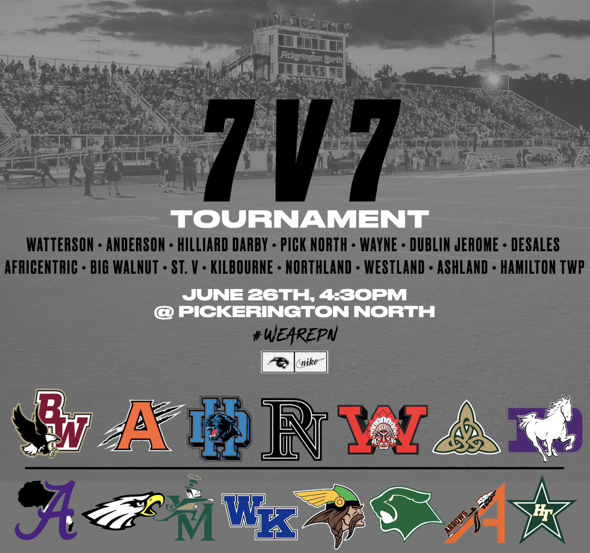 Pick North Football (@pnfootball) on Twitter photo 🚨7🆅7
🏟️Pickerington North HS
📆Thursday
⏰4:30PM
🎟 $10
<a href="/BWHSFootball1/">Watterson Football</a>• <a href="/_AHS_Football/">Anderson Football</a>
<a href="/HDarbyFootball/">Hilliard Darby FB</a>• <a href="/WayneWarriorFB1/">Wayne Warrior Football</a>
<a href="/CeltsFootball/">DJHS Celtic Football</a>• <a href="/FootballSFD/">DeSales Football</a>
<a href="/CAECFootball/">Nubian Football</a>• <a href="/BWEagleFB/">Big Walnut Football</a>
<a href="/STVMFootball/">St. Vincent-St. Mary Football</a>• <a href="/KilbourneFB/">Worthington Kilbourne Football</a>
<a href="/NLVikesFB/">Northland Vikings Football</a>• <a href="/WestlandFB/">Westland Football</a>
<a href="/Arrow_Football_/">Ashland Arrow Football</a> • <a href="/HTHS_Football/">HT Rangers Football</a> 🚨7🆅7
🏟️Pickerington North HS
📆Thursday
⏰4:30PM
🎟 $10
<a href="/BWHSFootball1/">Watterson Football</a>• <a href="/_AHS_Football/">Anderson Football</a>
<a href="/HDarbyFootball/">Hilliard Darby FB</a>• <a href="/WayneWarriorFB1/">Wayne Warrior Football</a>
<a href="/CeltsFootball/">DJHS Celtic Football</a>• <a href="/FootballSFD/">DeSales Football</a>
<a href="/CAECFootball/">Nubian Football</a>• <a href="/BWEagleFB/">Big Walnut Football</a>
<a href="/STVMFootball/">St. Vincent-St. Mary Football</a>• <a href="/KilbourneFB/">Worthington Kilbourne Football</a>
<a href="/NLVikesFB/">Northland Vikings Football</a>• <a href="/WestlandFB/">Westland Football</a>
<a href="/Arrow_Football_/">Ashland Arrow Football</a> • <a href="/HTHS_Football/">HT Rangers Football</a>
