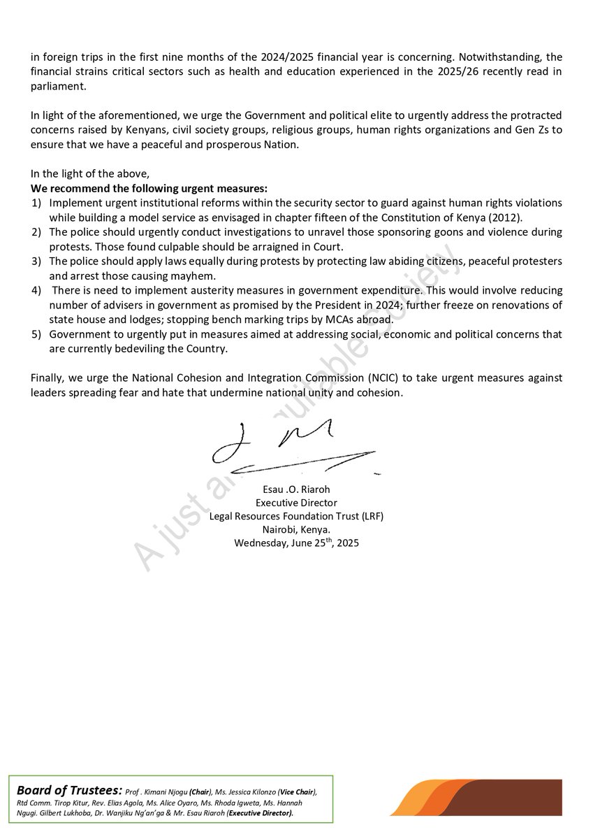 As we commemorate 1-year anniversary of the Gen-Z protests, worrying signs &amp; concerns persist, including, Proliferation of armed goons during peaceful protests, police brutality, cronyism, punitive taxation, institutionalized corruption. Read our statement 👇👇#June2025 #GenZ